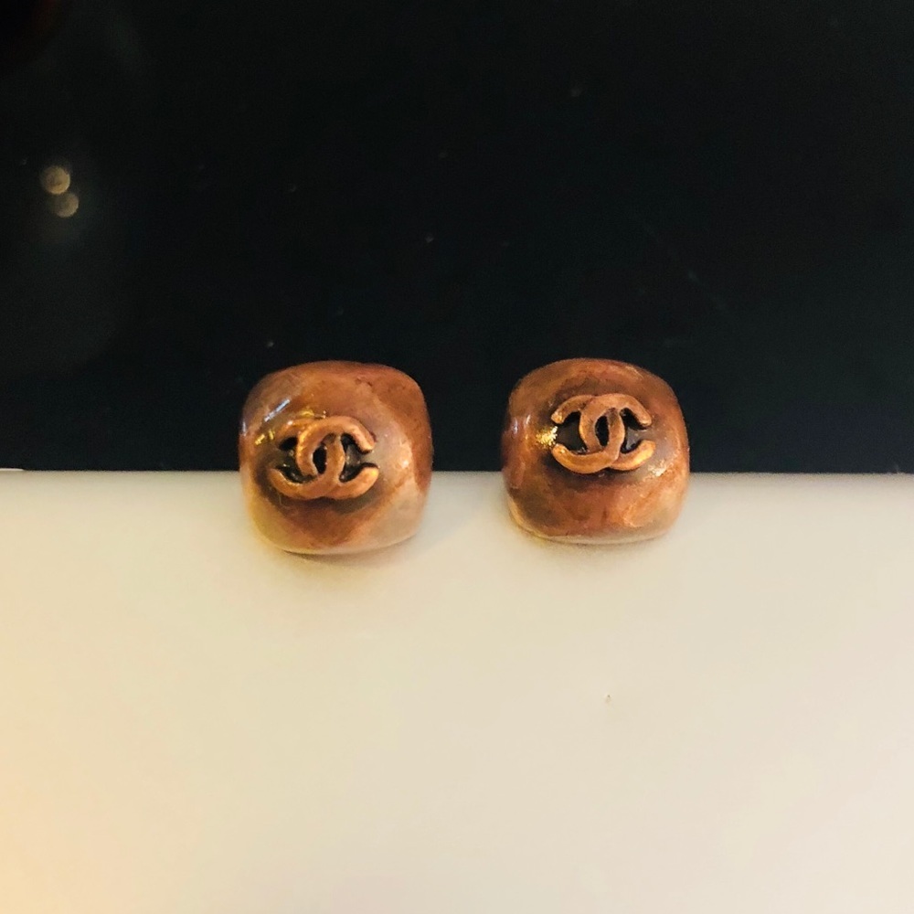 Chanel Authentic Copper Like Stud CC Earrings